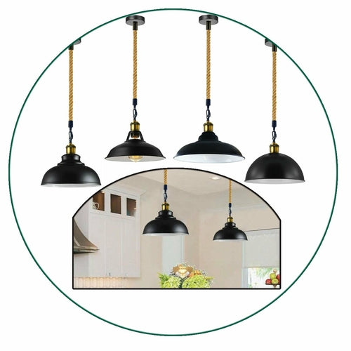 Suspension Luminaire Rétro Métal & Corde de Chanvre - Style Industriel Vintage