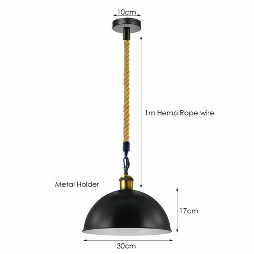 Suspension Luminaire Rétro Métal & Corde de Chanvre - Style Industriel Vintage