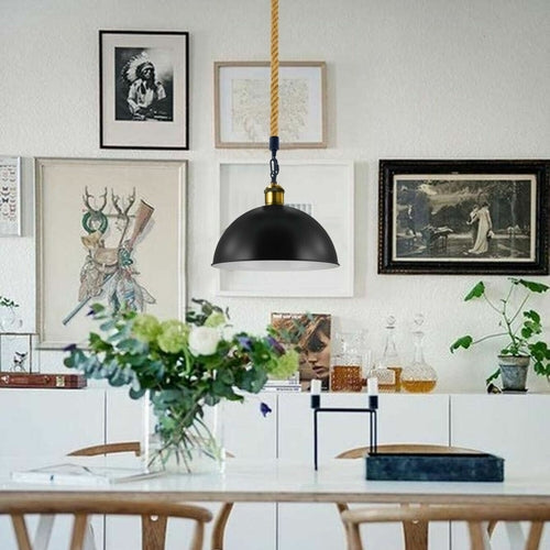 Suspension Luminaire Rétro Métal & Corde de Chanvre - Style Industriel Vintage