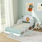Lit enfant 70 x 140 cm, lit pour enfant avec barriere de securite et sommier à lattes, espace de rangement, vert