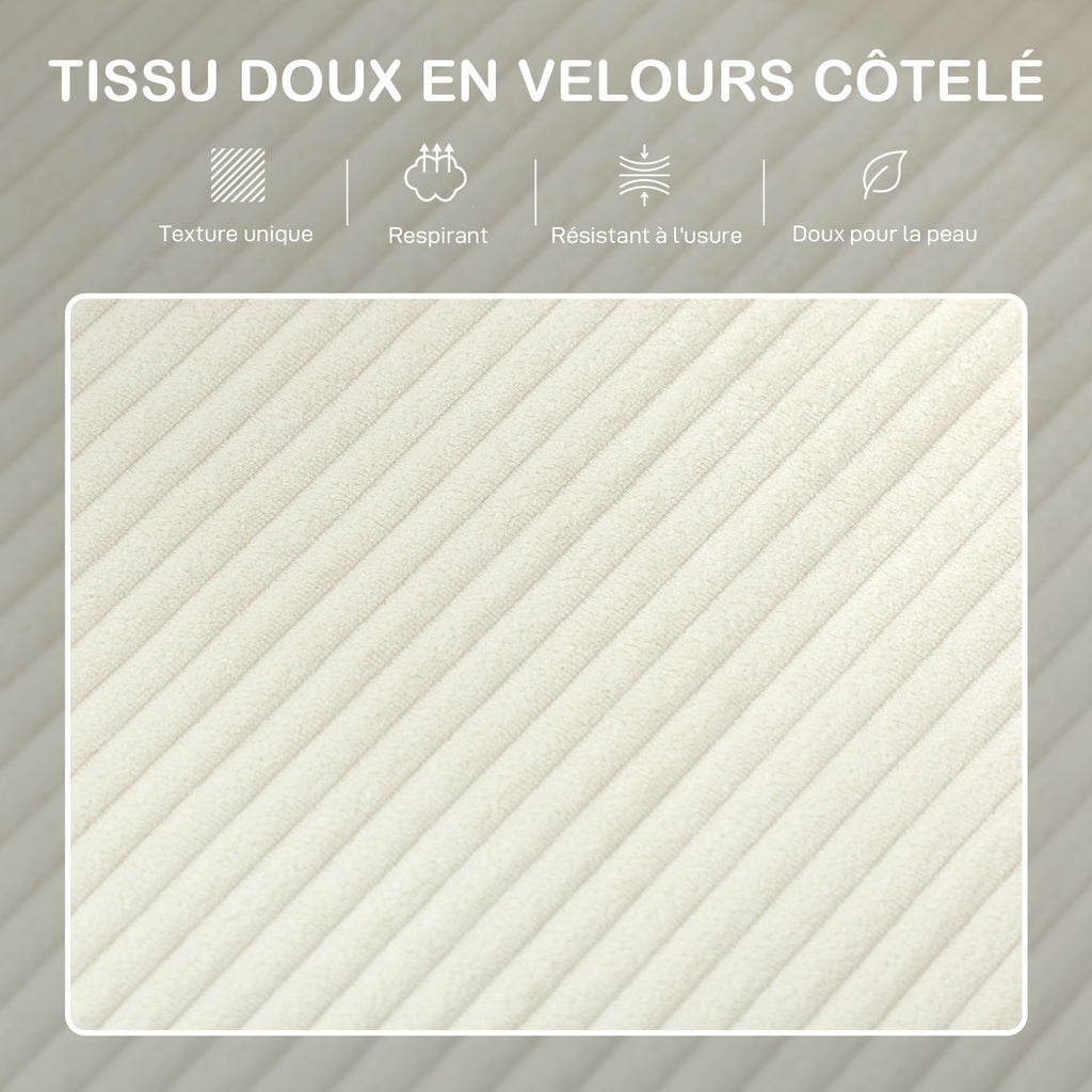 Canapé 3 places en velours côtelé, canapé avec coussins à ressorts et assise rembourré, 192x80x84,5cm, beige