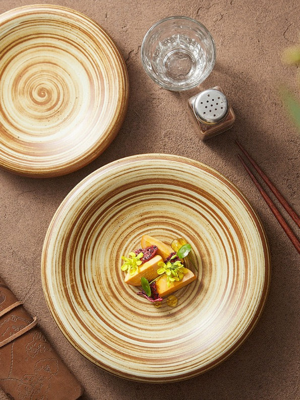 Assiette Grès Spirale Artisanale – Plat Creux Rond pour Pâtes & Salades