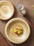 Assiette Grès Spirale Artisanale – Plat Creux Rond pour Pâtes & Salades