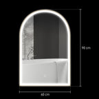 Miroir de salle de bain LED 90 x 60cm, mural, 3 couleurs, arqué cadre en aluminium, désembuage et interrupteur tactile