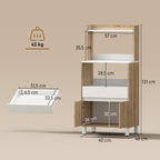 Meuble Micro-Ondes, Buffet Cuisine avec Tiroir, 2 Portes à Fermeture Douce, Plan de Travail et Étagères Ouvertes, Chêne