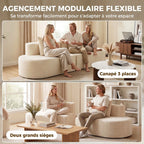 Canapé 3 Places Incurvé, Velours Côtelé 245cm, Canapé Salon, Assise Profonde, 2 Coussins, Compressé Sans Montage, Crème
