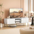 Meuble TV, meuble télé jusqu'à 65 pouces avec 2 portes, 2 compartiments ouverts, pieds en acier, 140x38x45,9cm, blanc