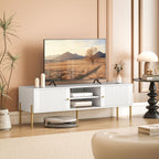 Meuble TV, meuble télé jusqu'à 65 pouces avec 2 portes, 2 compartiments ouverts, pieds en acier, 140x38x45,9cm, blanc
