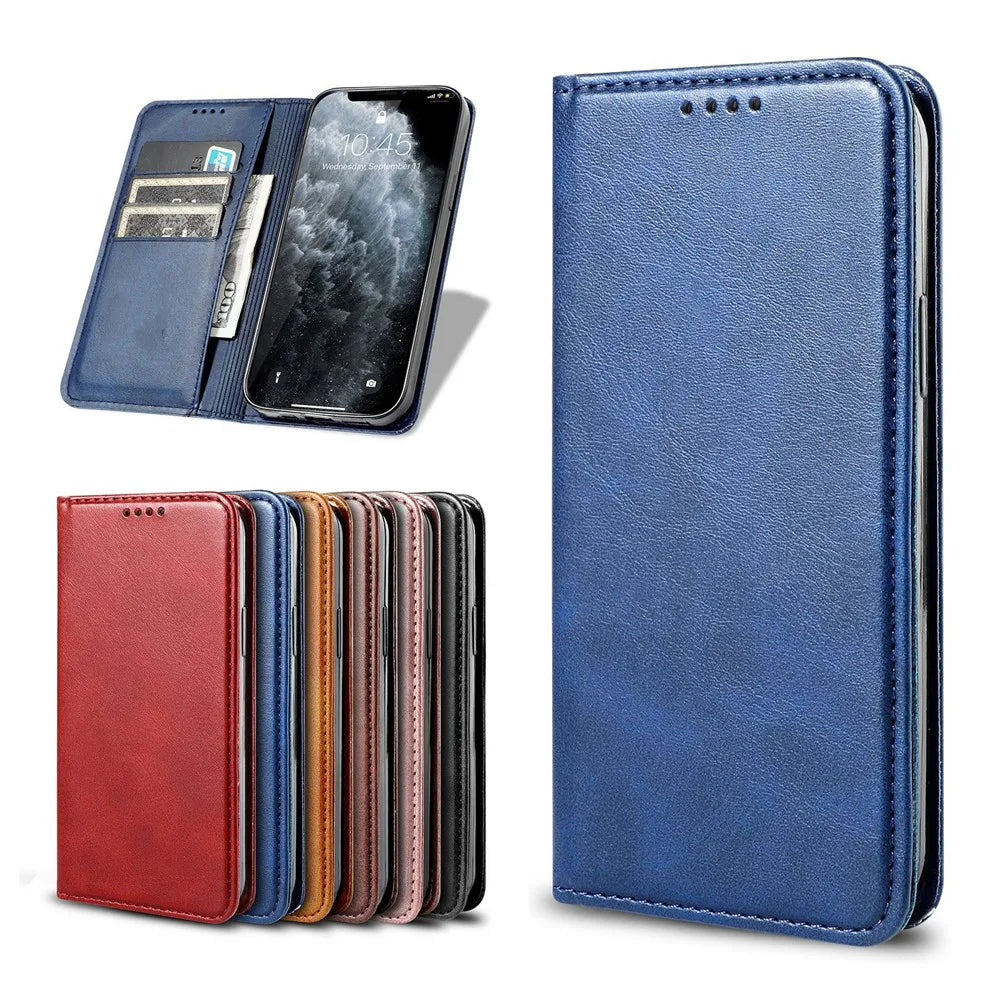 Étui Portefeuille à Rabat en Cuir pour Samsung Galaxy — Porte-Cartes, Fermeture Magnétique, S8 au S24 Ultra