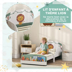 Lit enfant 70 x 140 cm, lit pour enfant avec barriere de securite et sommier à lattes, espace de rangement, vert
