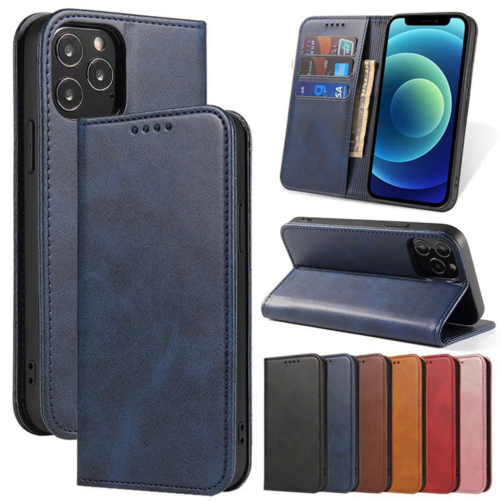 Étui Portefeuille à Rabat en Cuir pour Samsung Galaxy — Porte-Cartes, Fermeture Magnétique, S8 au S24 Ultra