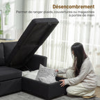 Canapé d'Angle Convertible, Canapé-Lit 3 Places 192 cm avec Méridienne Réversible, Rangement Caché, Gris Anthracite