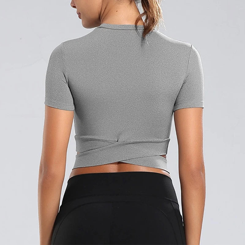 T-Shirt Fitness Femme Court - Yoga Gym Sans Couture Séchage Rapide