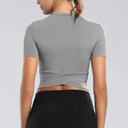 T-Shirt Fitness Femme Court - Yoga Gym Sans Couture Séchage Rapide