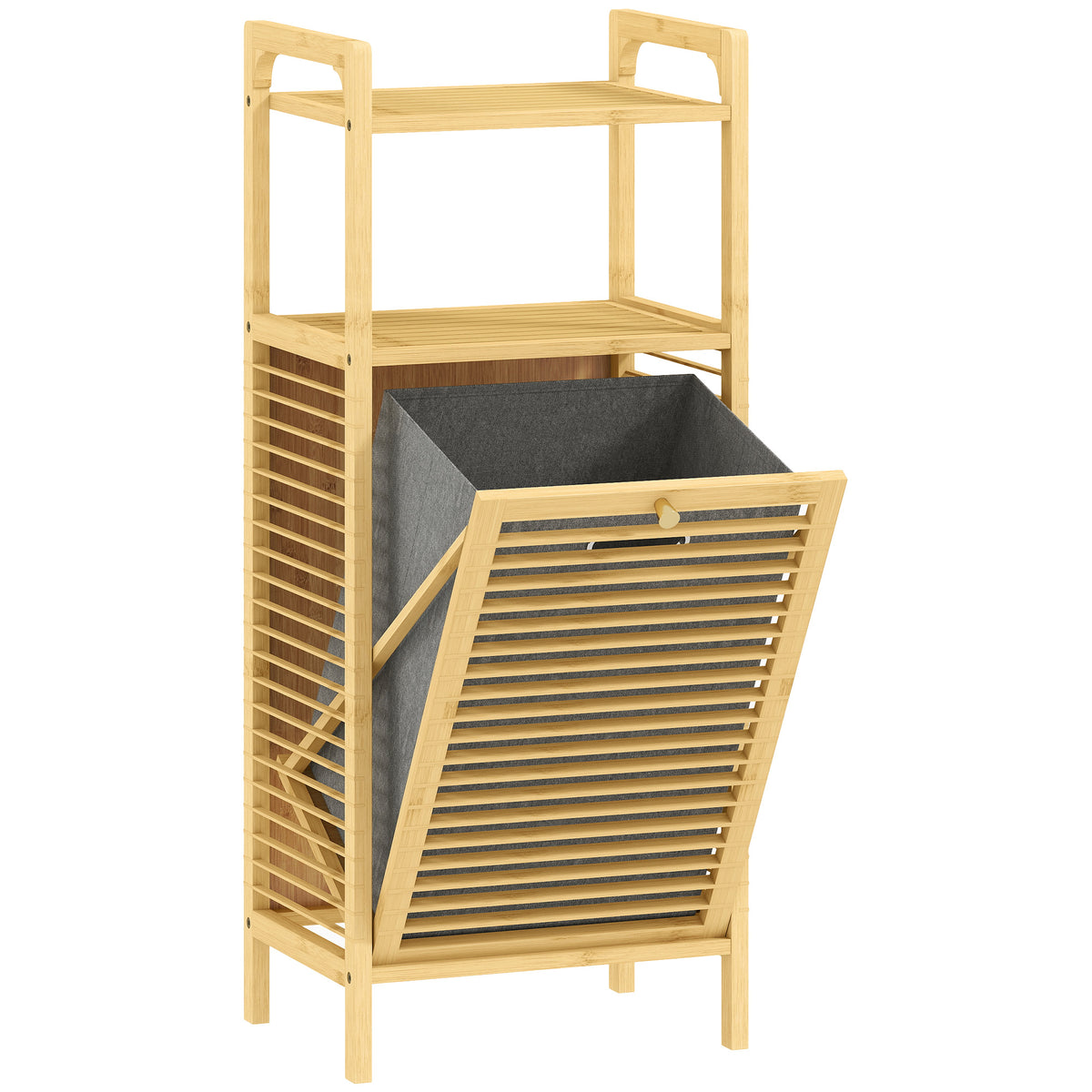 Meuble de rangement en bambou meuble de salle de bain étagère panier à linge basculant 40x30x95cm effet bois naturel