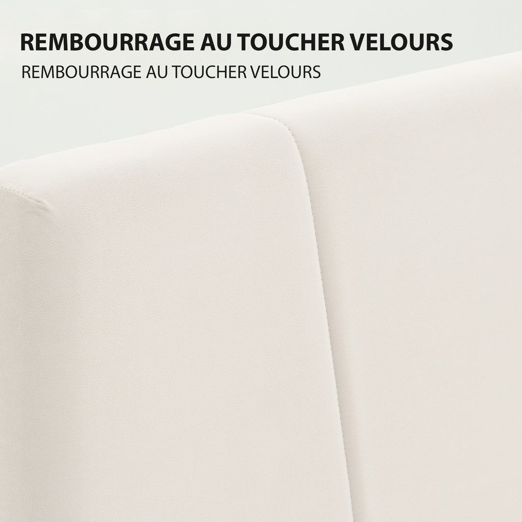 Cadre de lit double 140 x 190 cm lit 2 personnes tête de lit réglable sommier 150 x 198 x 101/106/111/116/121 cm crème