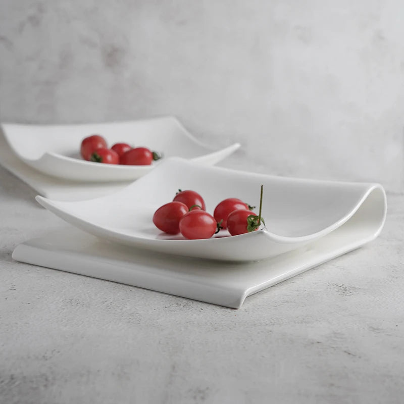 Assiette pliante carrée en céramique, assiette de fruits et desserts également