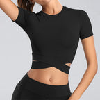 T-Shirt Fitness Femme Court - Yoga Gym Sans Couture Séchage Rapide