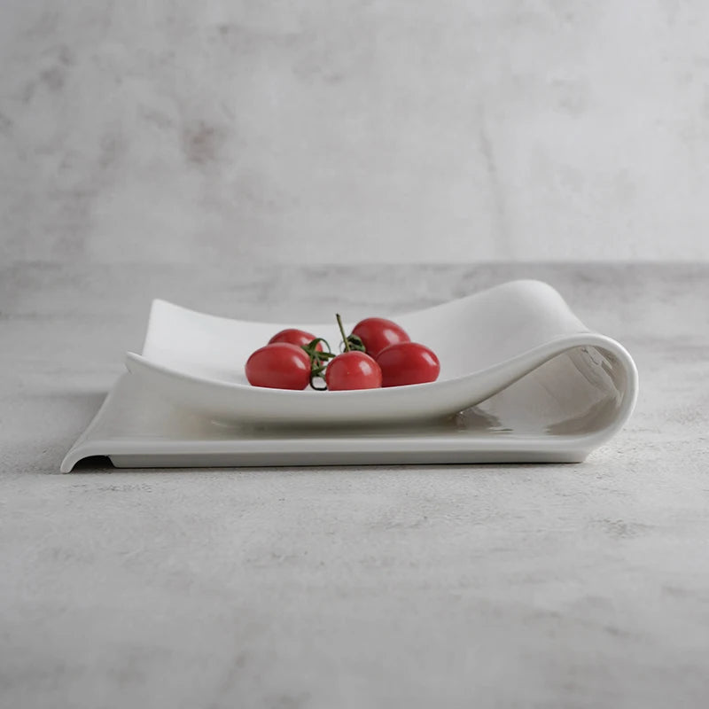 Assiette pliante carrée en céramique, assiette de fruits et desserts également