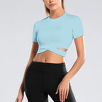 T-Shirt Fitness Femme Court - Yoga Gym Sans Couture Séchage Rapide