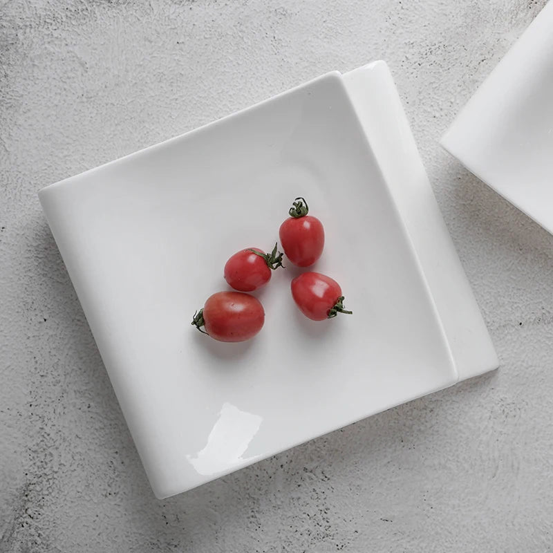 Assiette pliante carrée en céramique, assiette de fruits et desserts également