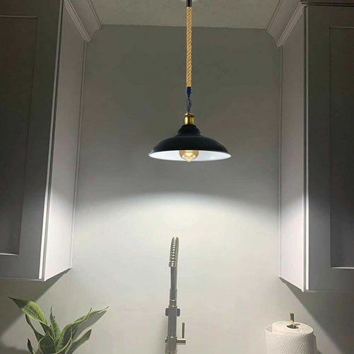 Suspension Luminaire Rétro Métal & Corde de Chanvre - Style Industriel Vintage