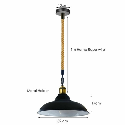 Suspension Luminaire Rétro Métal & Corde de Chanvre - Style Industriel Vintage