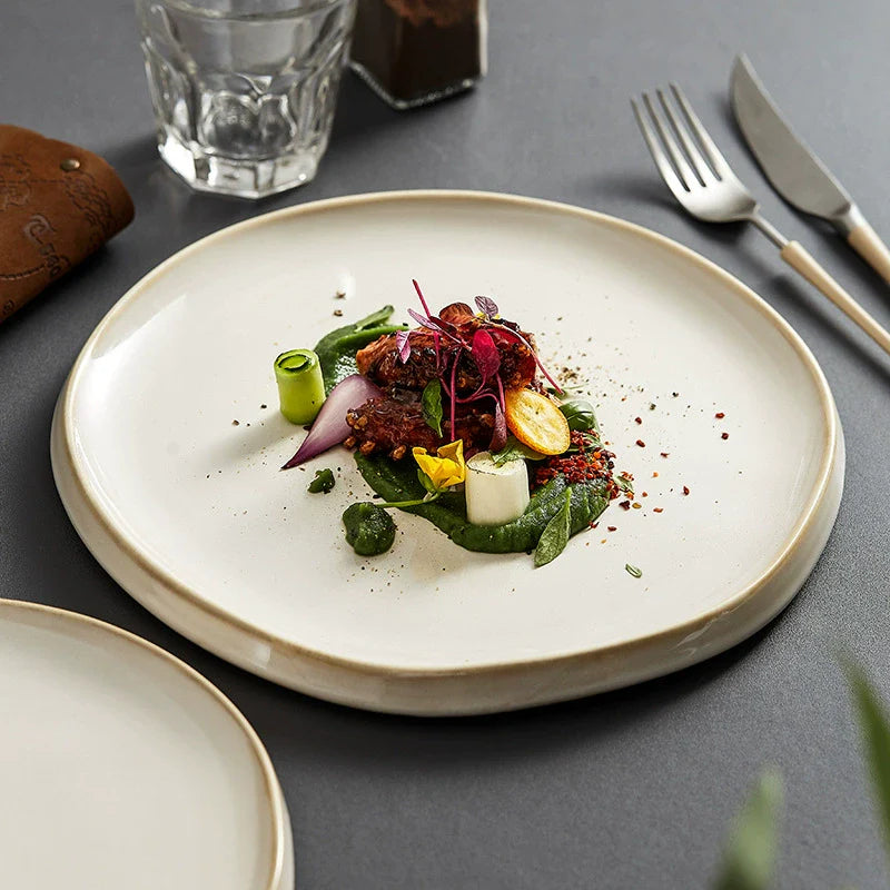 Assiette Plate en Céramique Style Japonais – Vaisselle Gastronomique Haut de Gamme | GOSEUNG