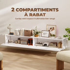 Meuble TV suspendu 140cm, meuble télé pour téléviseur 72 pouces, 2 portes rabattables, 140x25x22cm, blanc