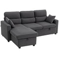 Canapé d'angle convertible en velours côtelé, canapé-lit 3 places avec rangement caché, coussins, 205x135x76cm, gris