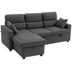 Canapé d'angle convertible en velours côtelé, canapé-lit 3 places avec rangement caché, coussins, 205x135x76cm, gris