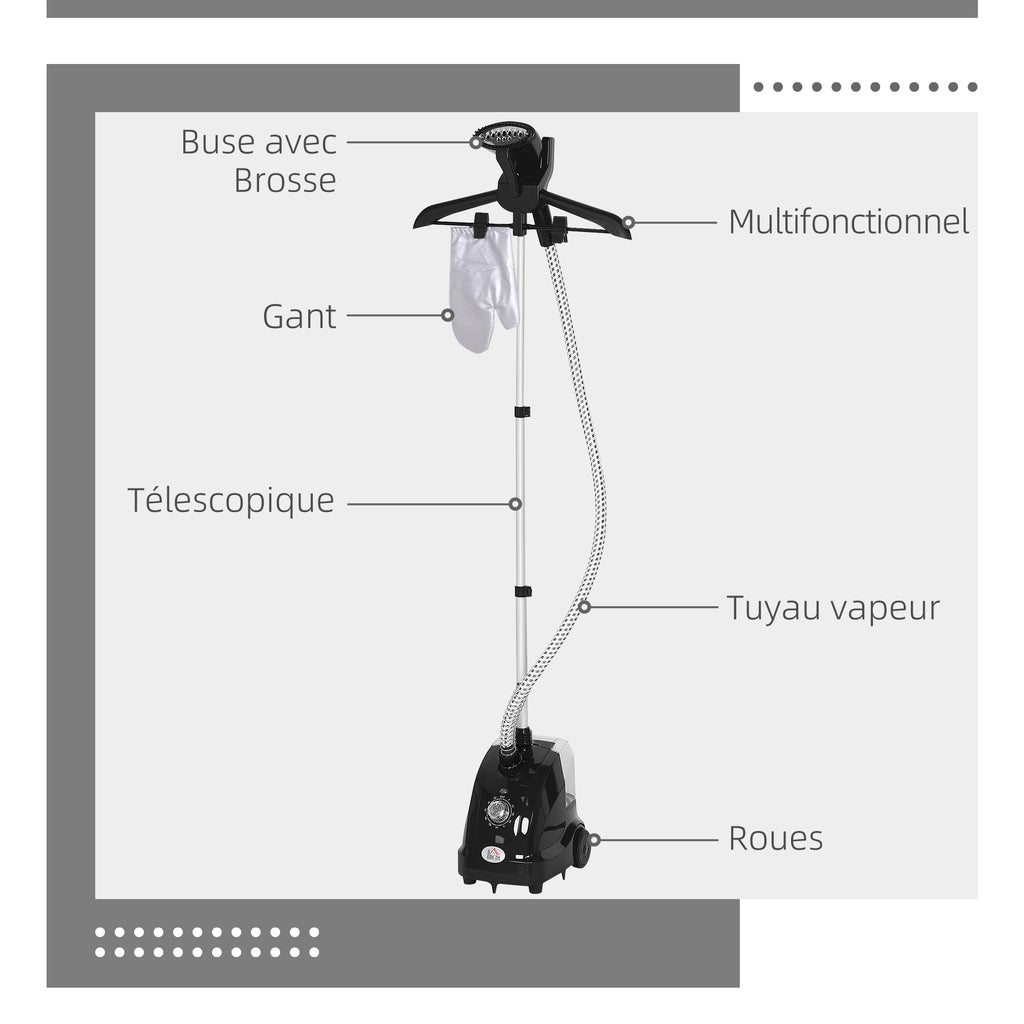 Défroisseur vapeur vertical défroisseur à vêtements 1,4 L 1950 W débit vapeur 30g/min tige telescopique noir