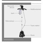 Défroisseur vapeur vertical défroisseur à vêtements 1,4 L 1950 W débit vapeur 30g/min tige telescopique noir