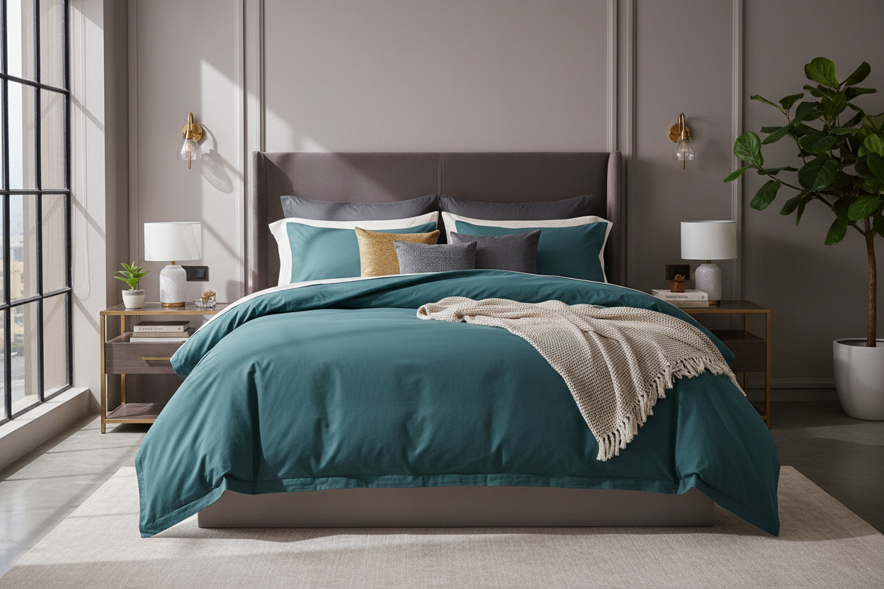 Housse de Couette Percale 100% Coton 80 fils/cm² - 15 Coloris Disponibles