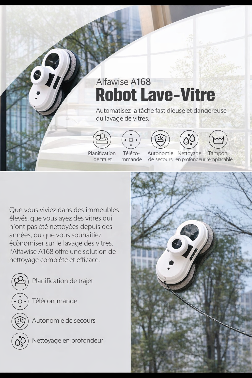 Intelligent Window Cleaning Robot A168 – AI Automatic Cleaning