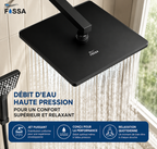 Pommeau de Douche Pluie Carré Noir 20 cm avec Bras 45 cm — Fossa Home