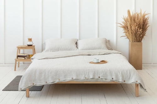 Parure de Lit Lin Naturel Double Face Beige Rayé - Queen