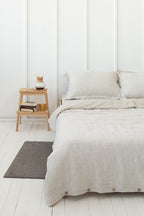 Parure de Lit Lin Naturel Double Face Beige Rayé - Queen