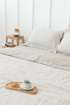 Parure de Lit Lin Naturel Double Face Beige Rayé - Queen
