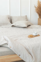 Parure de Lit Lin Naturel Double Face Beige Rayé - Queen