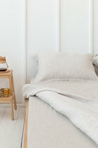 Parure de Lit Lin Naturel Double Face Beige Rayé - Queen