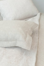 Parure de Lit Lin Naturel Double Face Beige Rayé - Queen