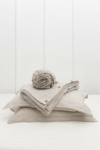 Parure de Lit Lin Naturel Double Face Beige Rayé - Queen