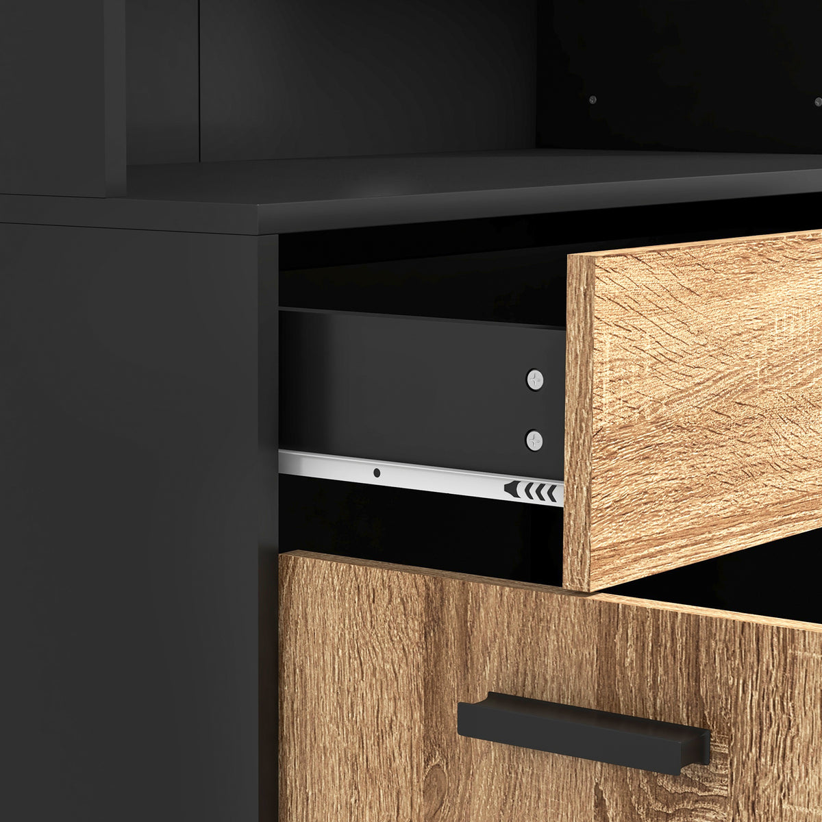 Armoire de cuisine Buffet meuble de rangement, 2 placards 4 portes 1 tiroir, passe-câbles 80L x 40P x 180H cm