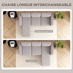Canapé d'angle réversible en velours côtelé, canapé 3 places avec méridienne, cadre en acier, 192x137x84cm, gris clair