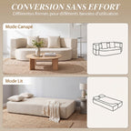 Canapé Convertible 2 Places, Canapé-Lit en Chenille 190cm, Dossier Rabattable, Assise et Accoudoirs Larges, Beige