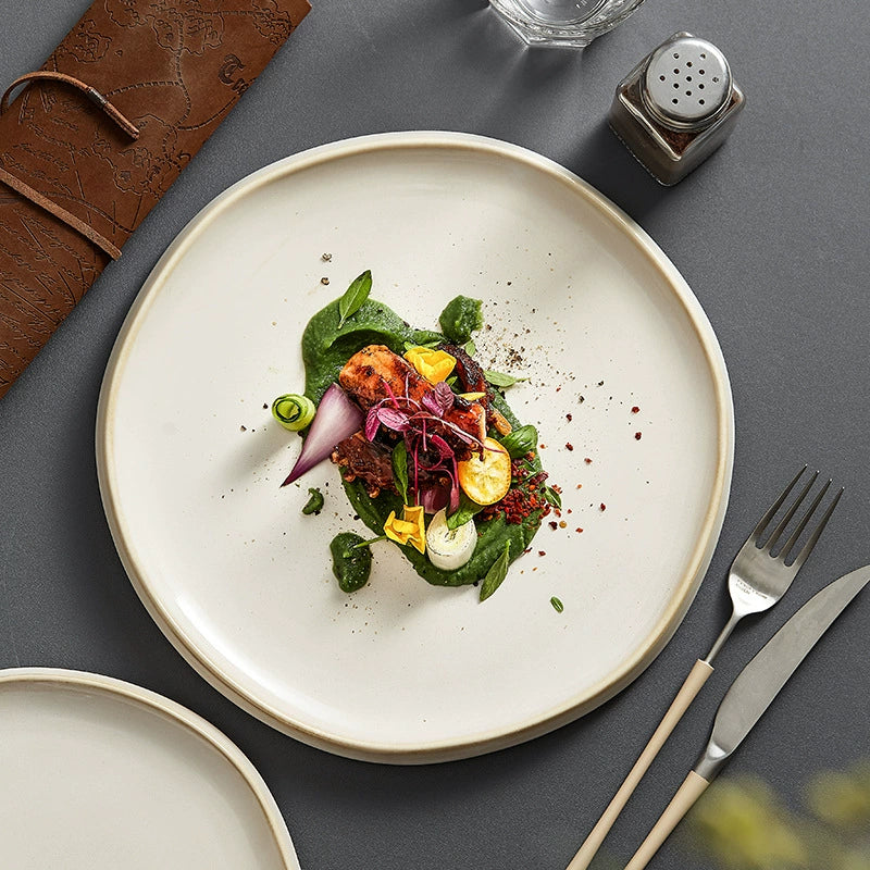Assiette Plate en Céramique Style Japonais – Vaisselle Gastronomique Haut de Gamme | GOSEUNG