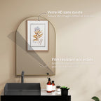 Miroir mural arqué miroir de salle de bain avec cadre en alliage d'aluminium pour chambre salon entrée 60 × 90 cm or