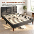 Cadre de Lit 140 x 200 cm avec Sommier Bois, Lit Double Rembourré en Effet Lin, Rangement au-dessous, Sans Bruit, Gris