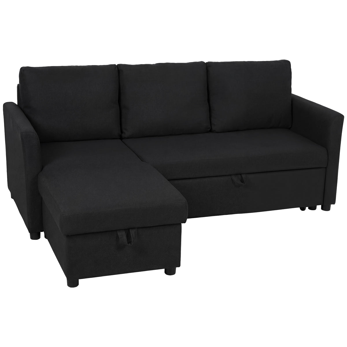 Canapé d'Angle Convertible, Canapé-Lit 3 Places 192 cm avec Méridienne Réversible, Rangement Caché, Gris Anthracite